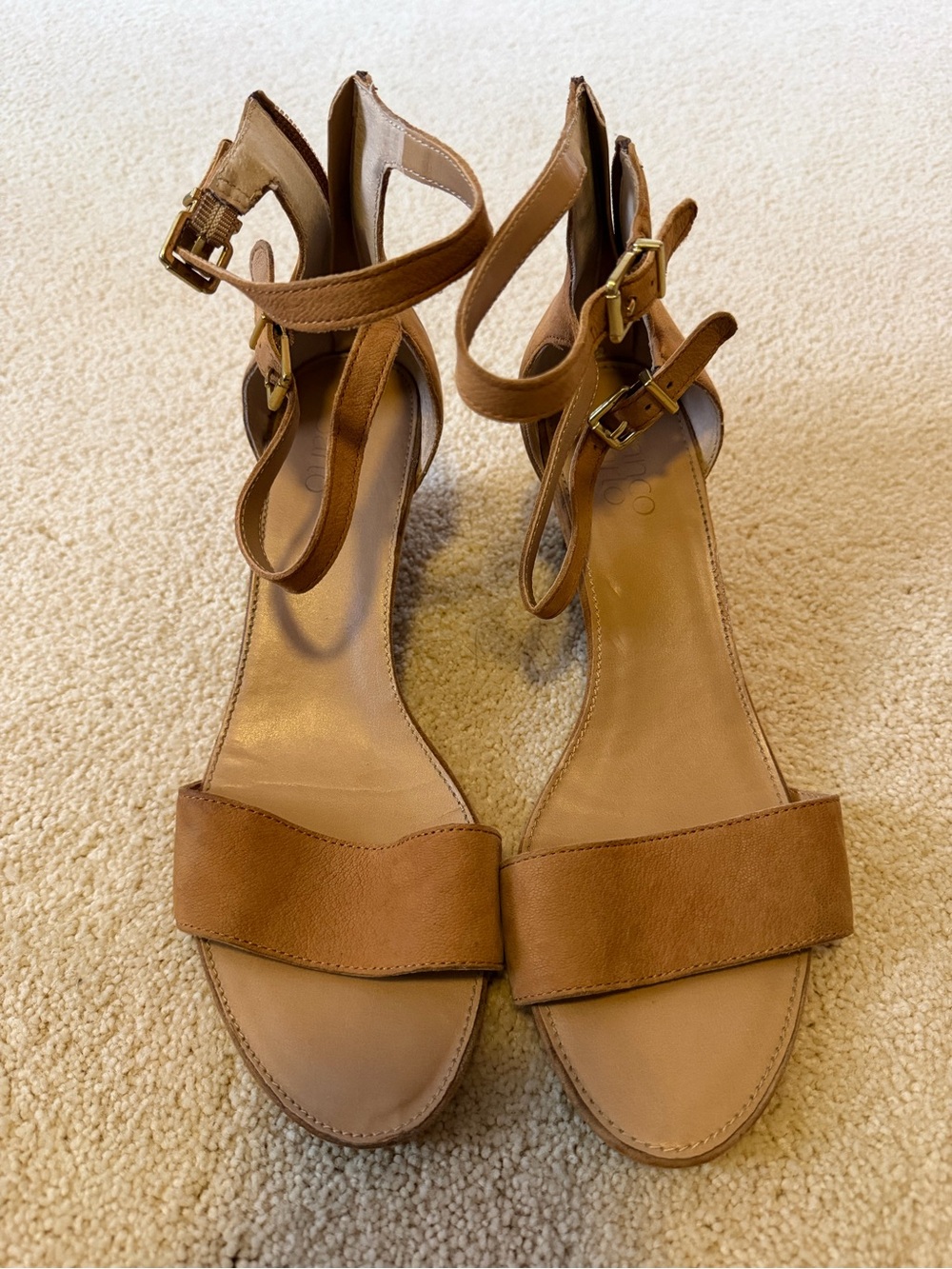 Franco Sarto Cognac Leather Ankle-Strap Sandals